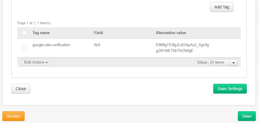 a tag entry for google site verification