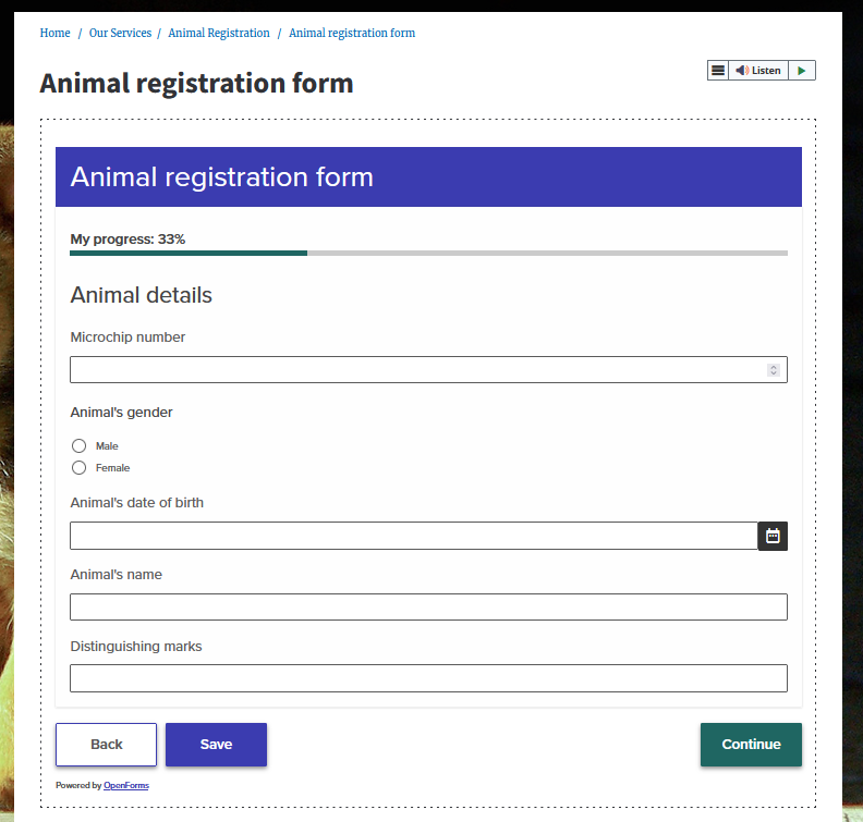 example of an embedded open form