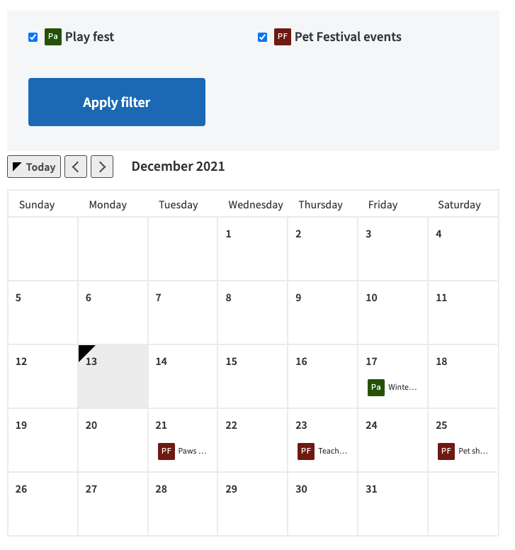 Combined calendar example