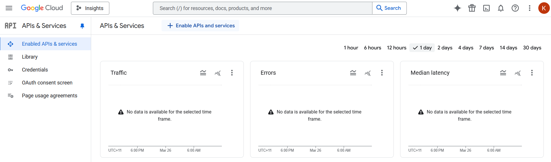 the enable APIs and services button is in the APIs and services section