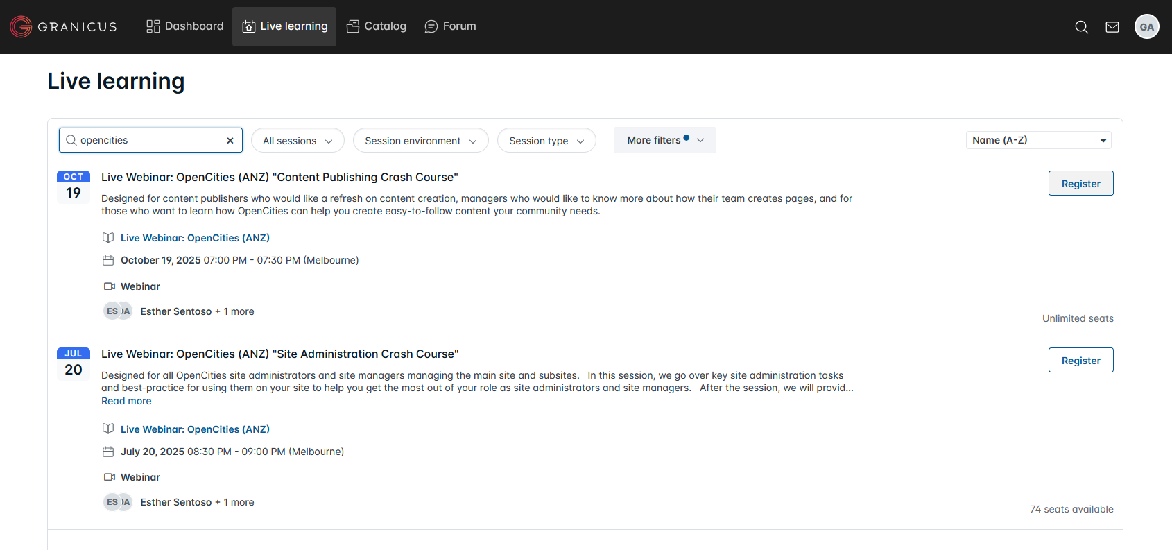 register button in live learning