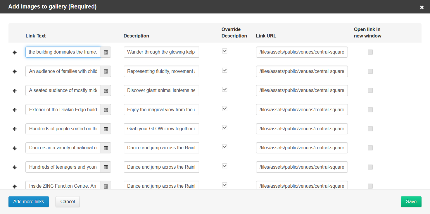 the add images to gallery image link fields