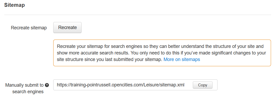 the recreate sitemap button with the file ready to copy