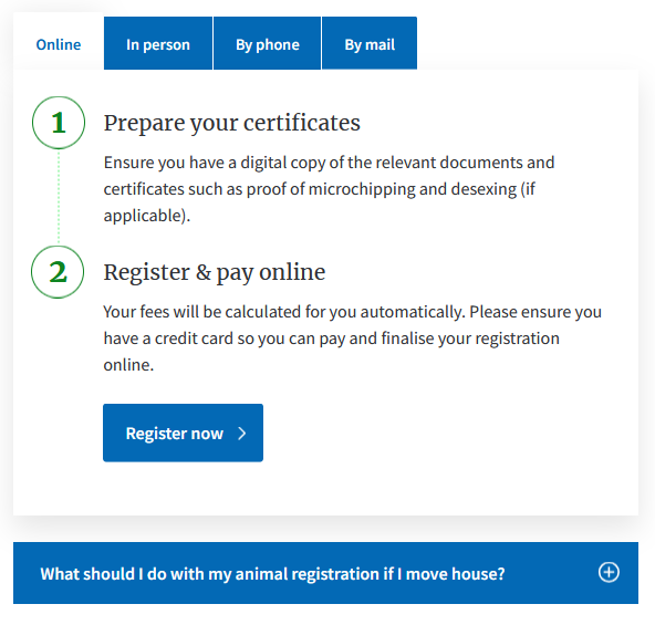 a service page with tabs and accordions