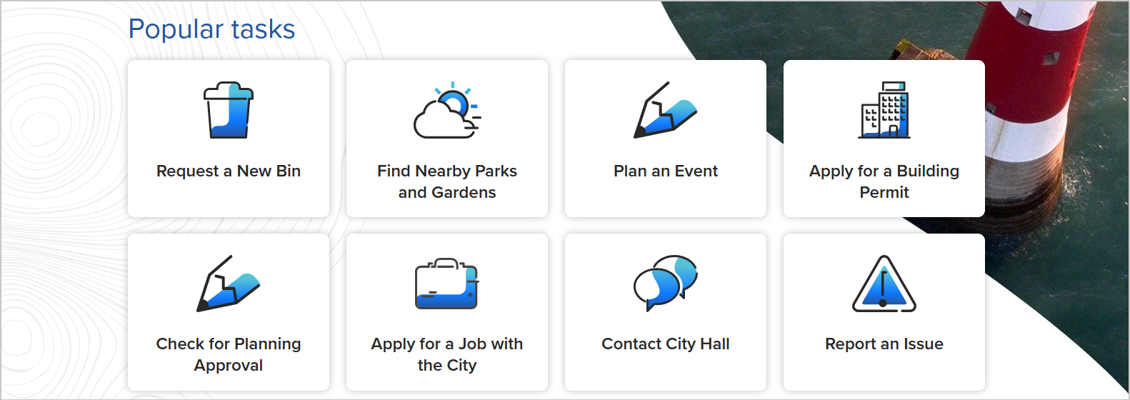 top tasks example showing popular pages