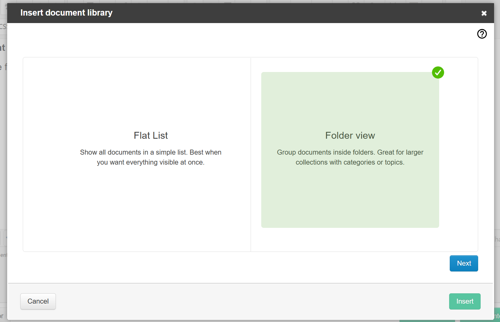 the folder view selection tile