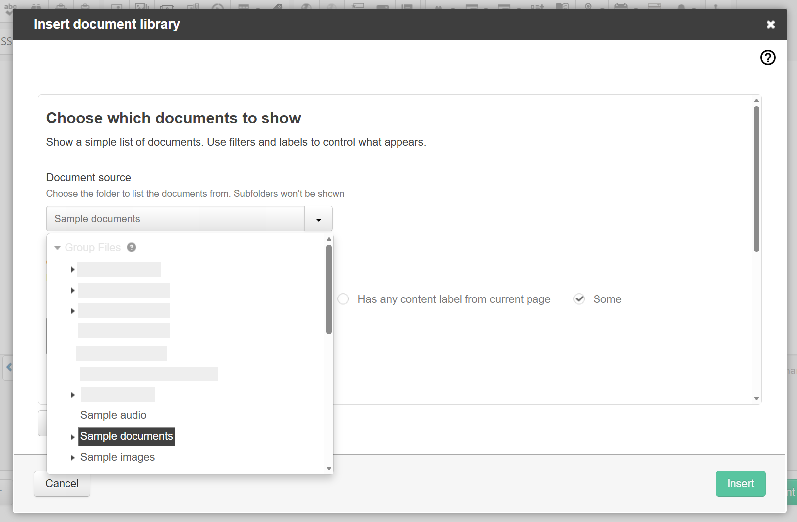 use the document source dropdown menu to select the source of the list