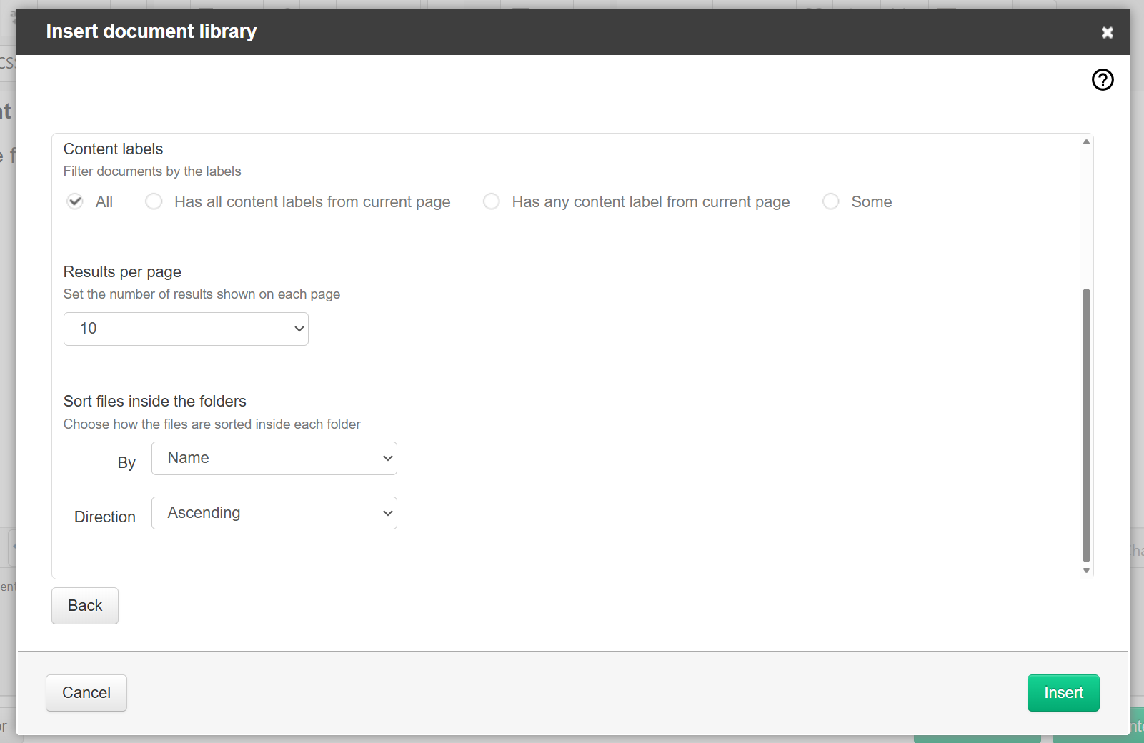 sort options for the folder view