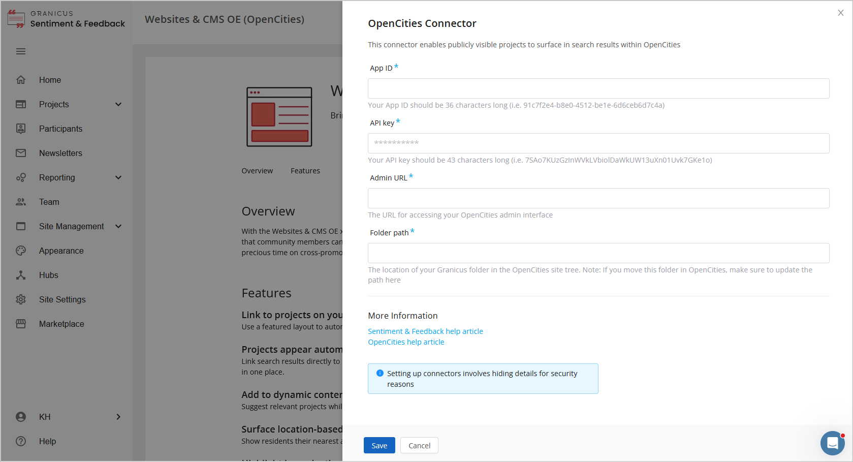 CMS connector settings