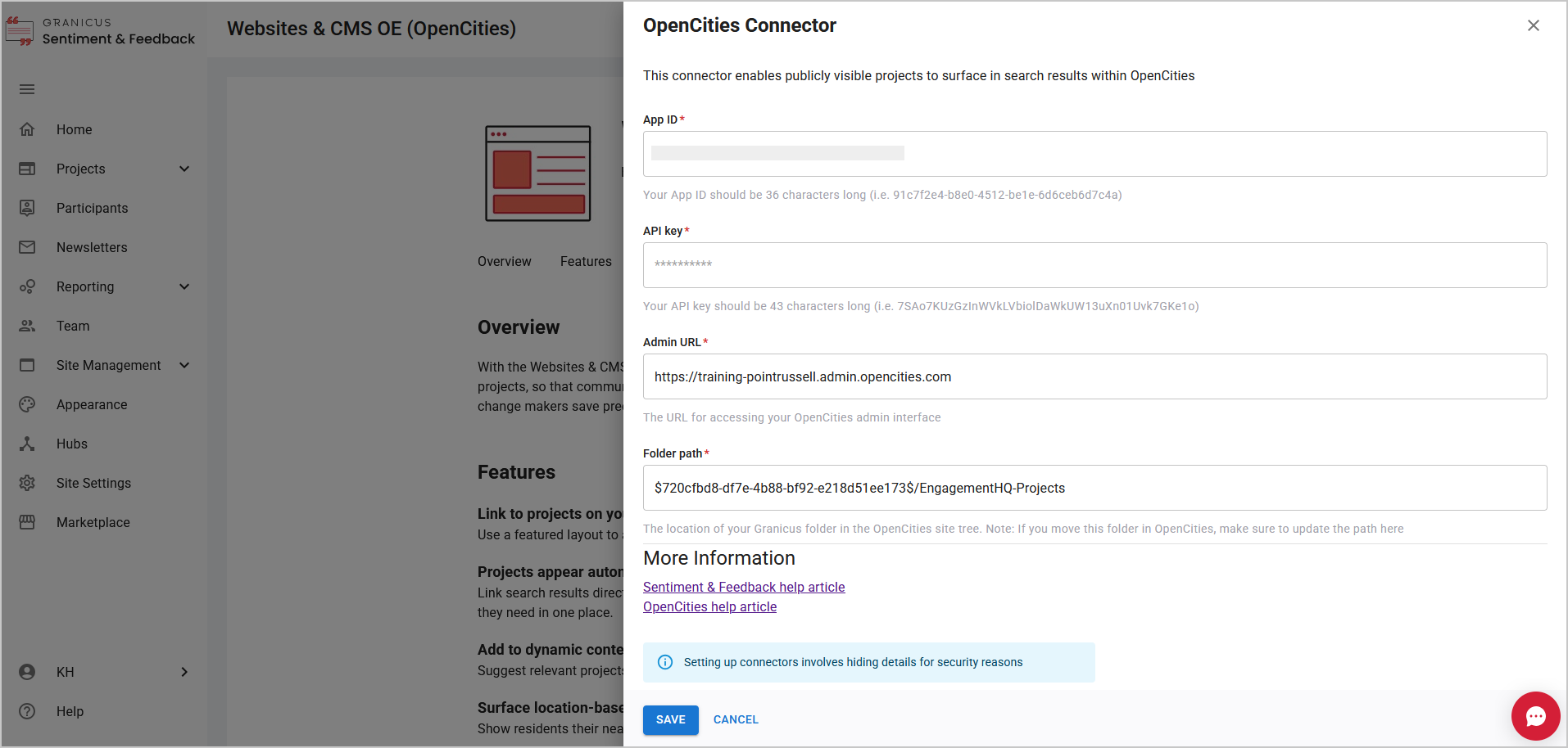 The OC connector settings