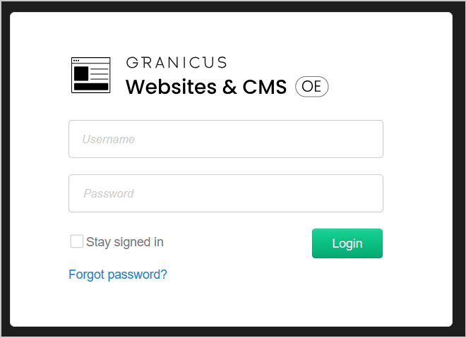 The websites and CMS login screen