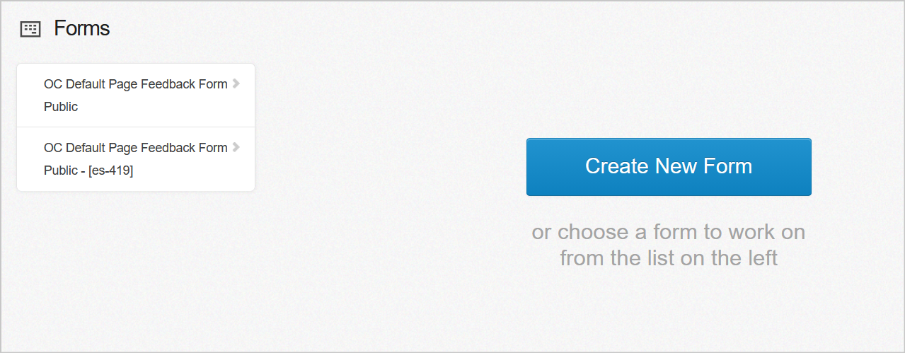 The create new form button in blue and in the middle of the screen
