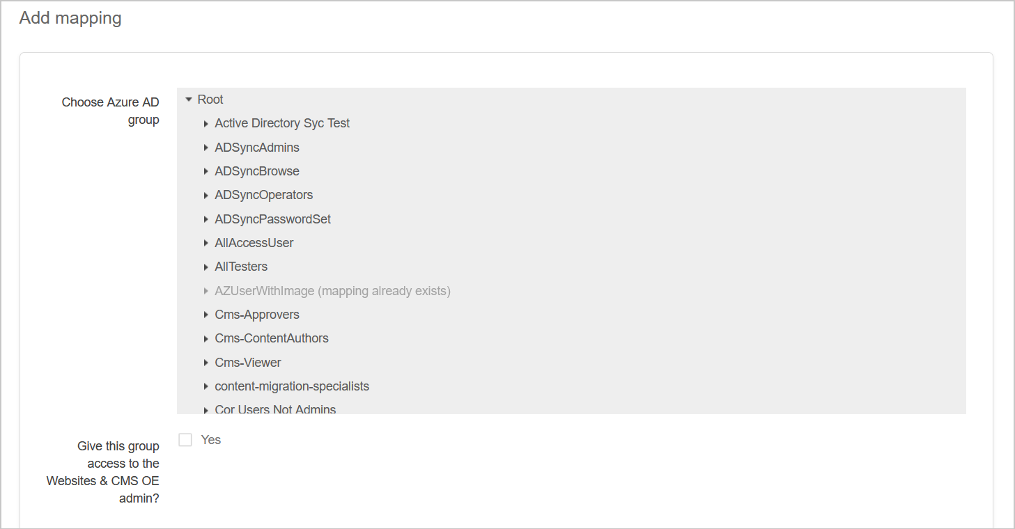 the group selection field for Azure AD