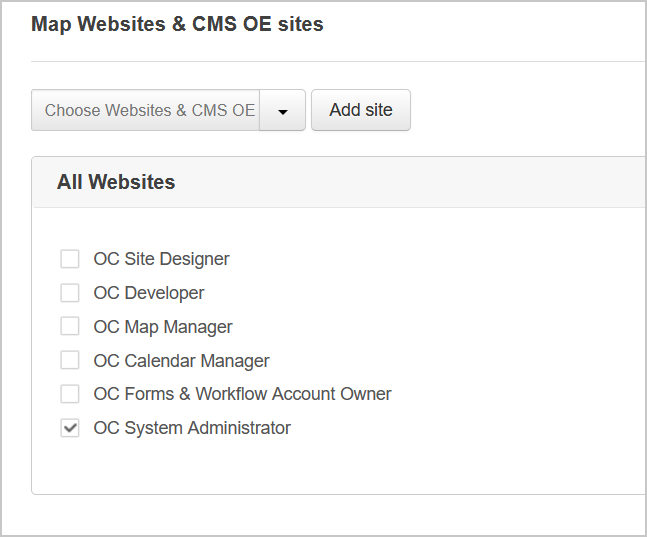 select a role to map to all websites