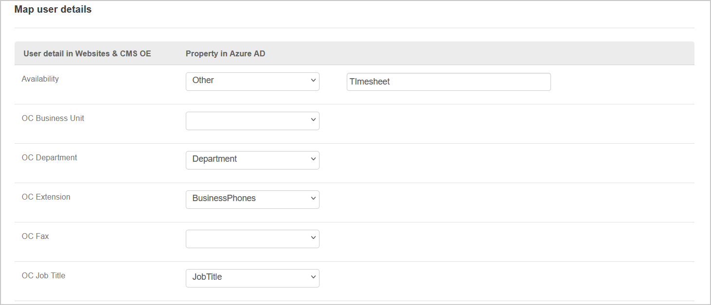 Use the property drop-downs to select the correct Azure AD property