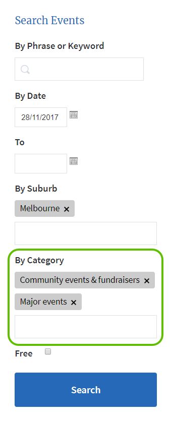 the events listing module search