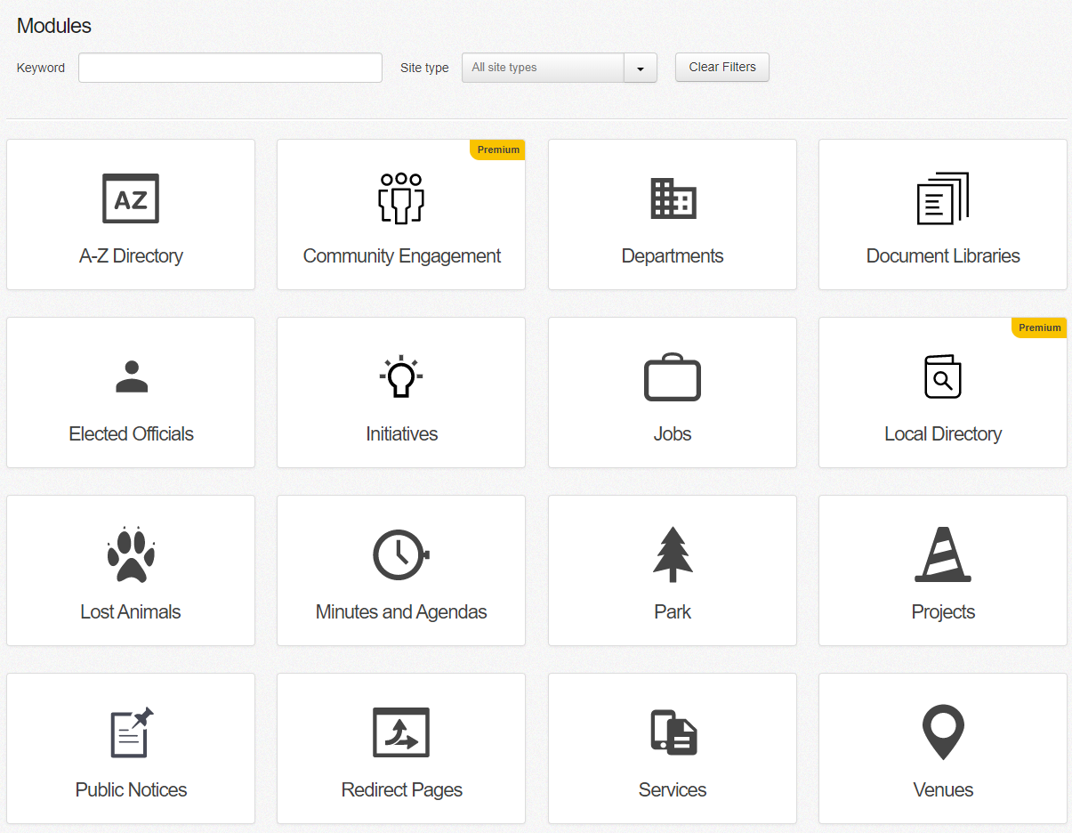 the modules screen showing available modules to install