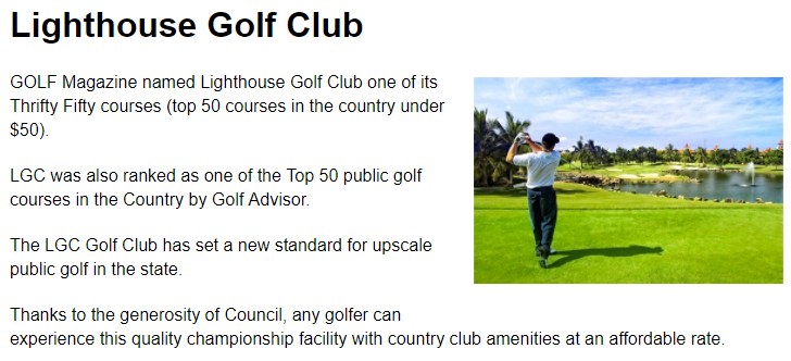 An example page about a golf club. The main image is aligned to the right of the body content.
