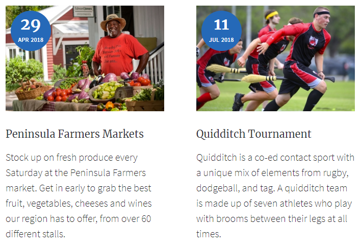 Two events shown side by side. Their thumbnails are the same height and width.