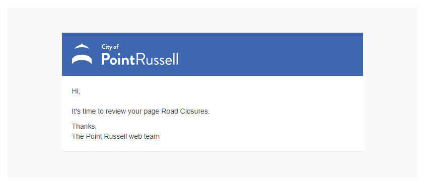 A customized Point Russell email template.