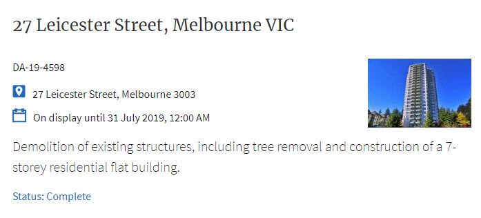 A development application listing page preview.