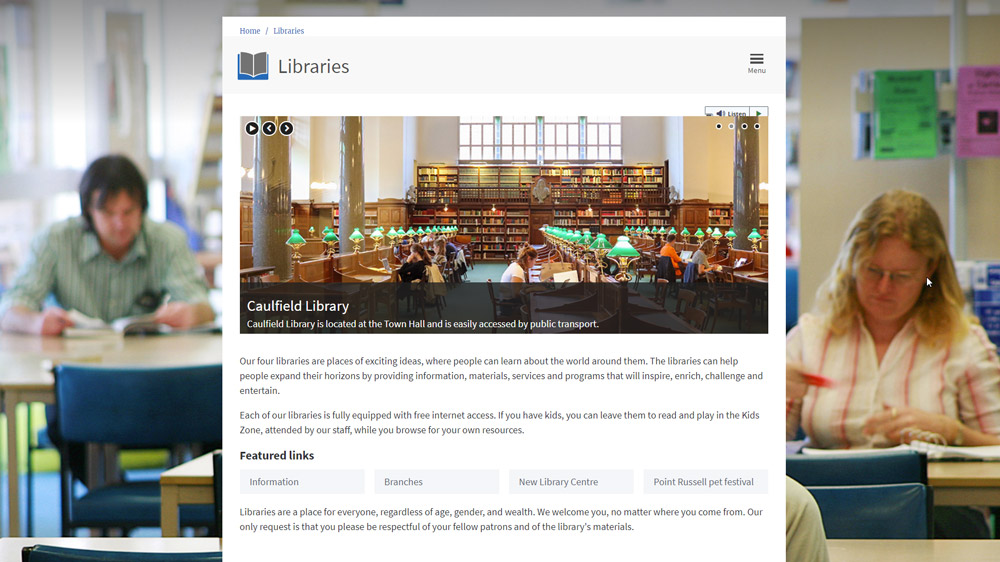an image of a library featured section with navigation and a banner