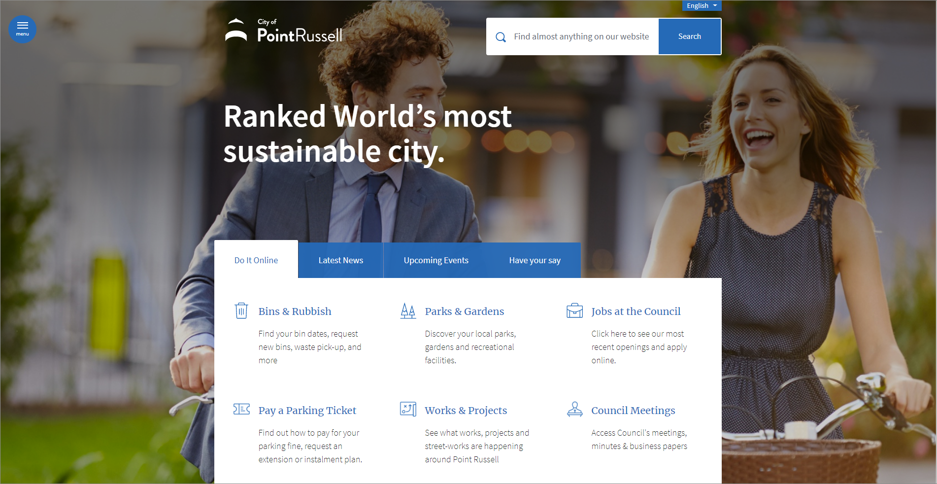 A homepage with a background image