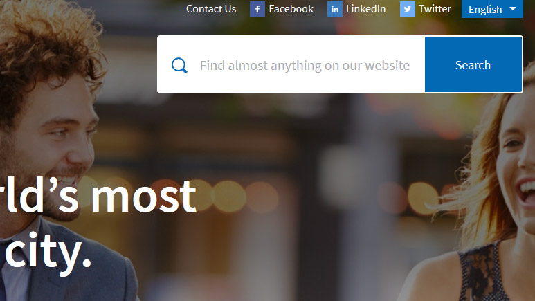 the utility bar in site header has important contact, social, and language options