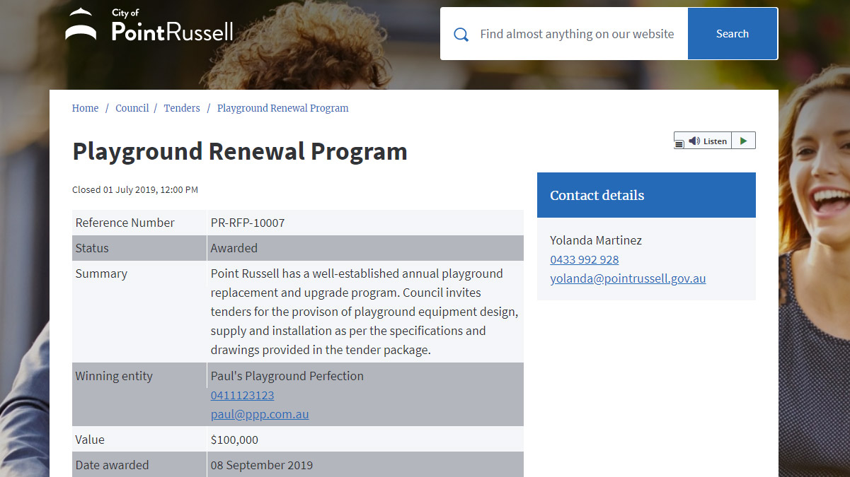 a bids and tenders content page