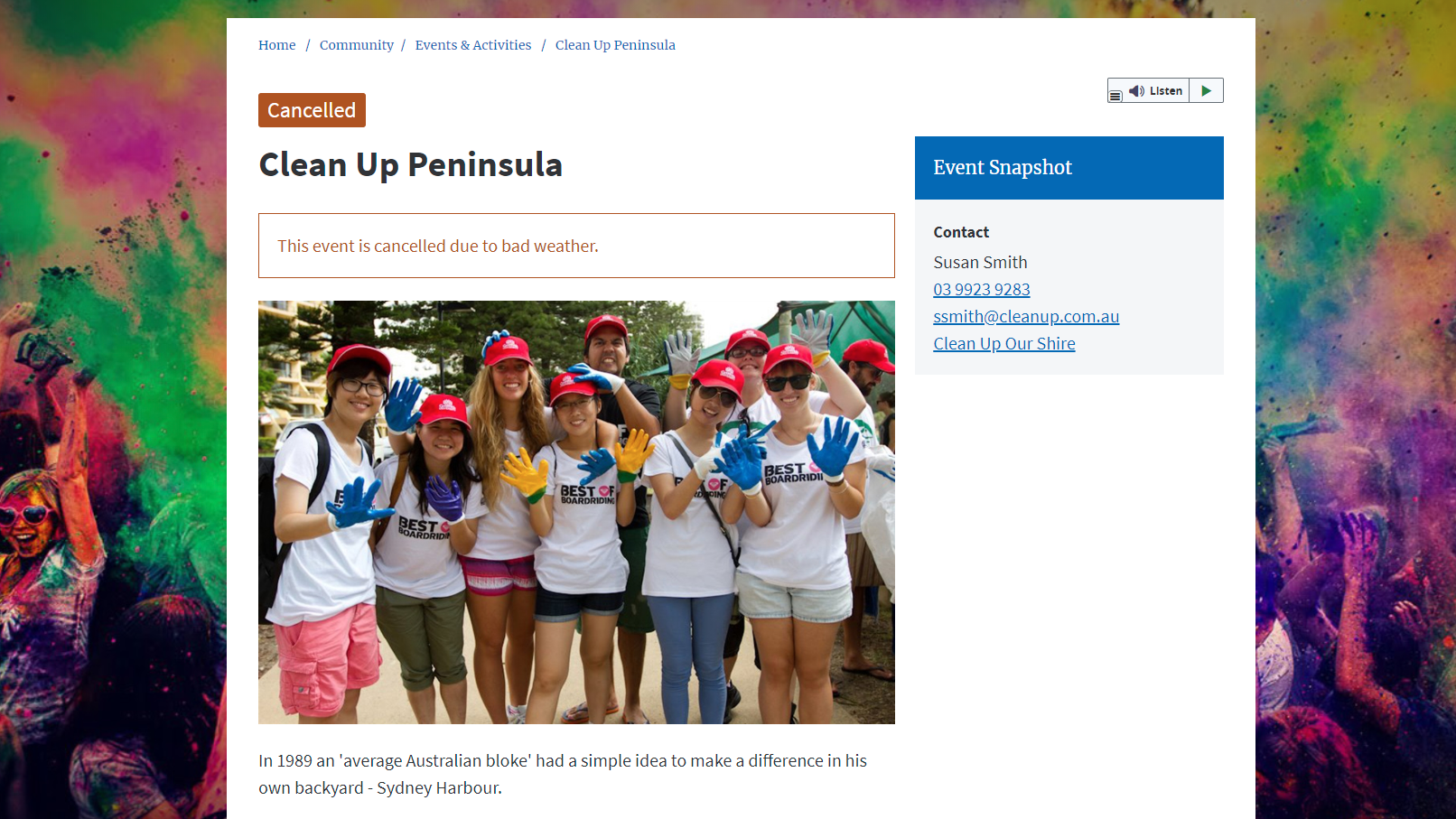 an event with the "cancelled" banner above the title