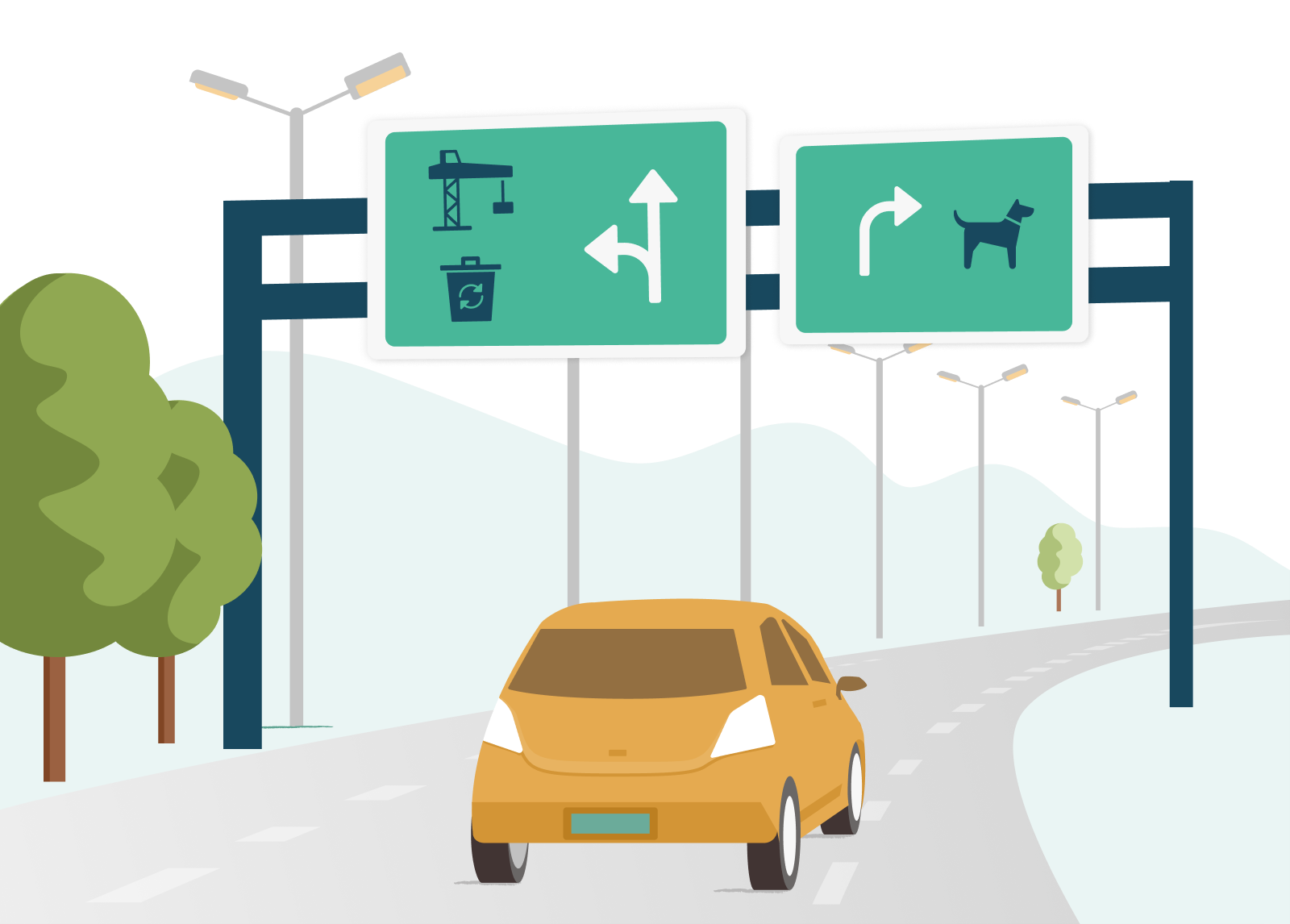 illustration of car driving a highway