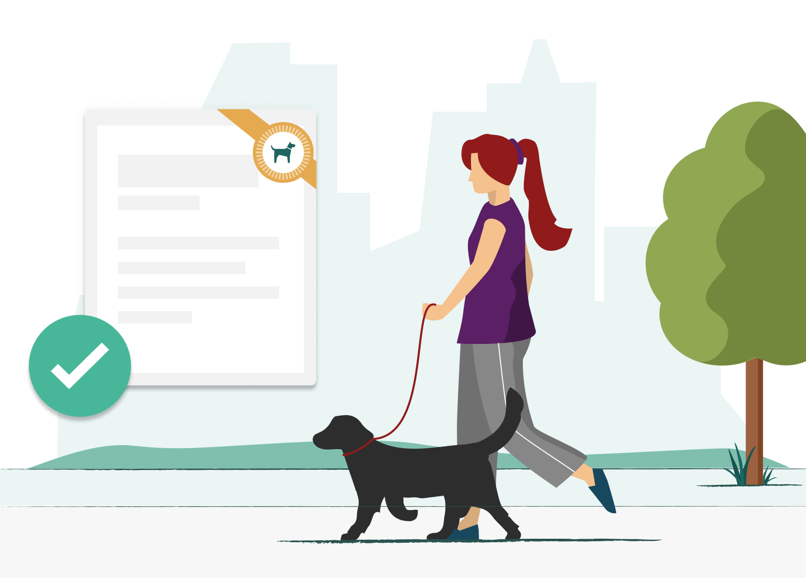 illustration of a woman walking her dog