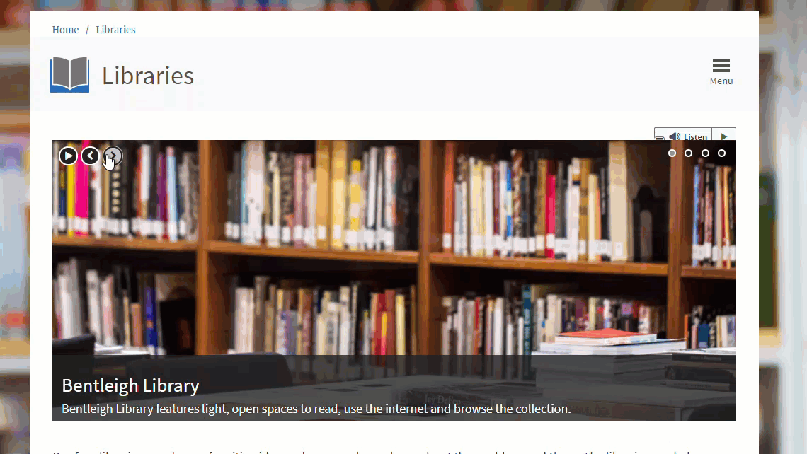 a gif showing a rotating banner on a library site