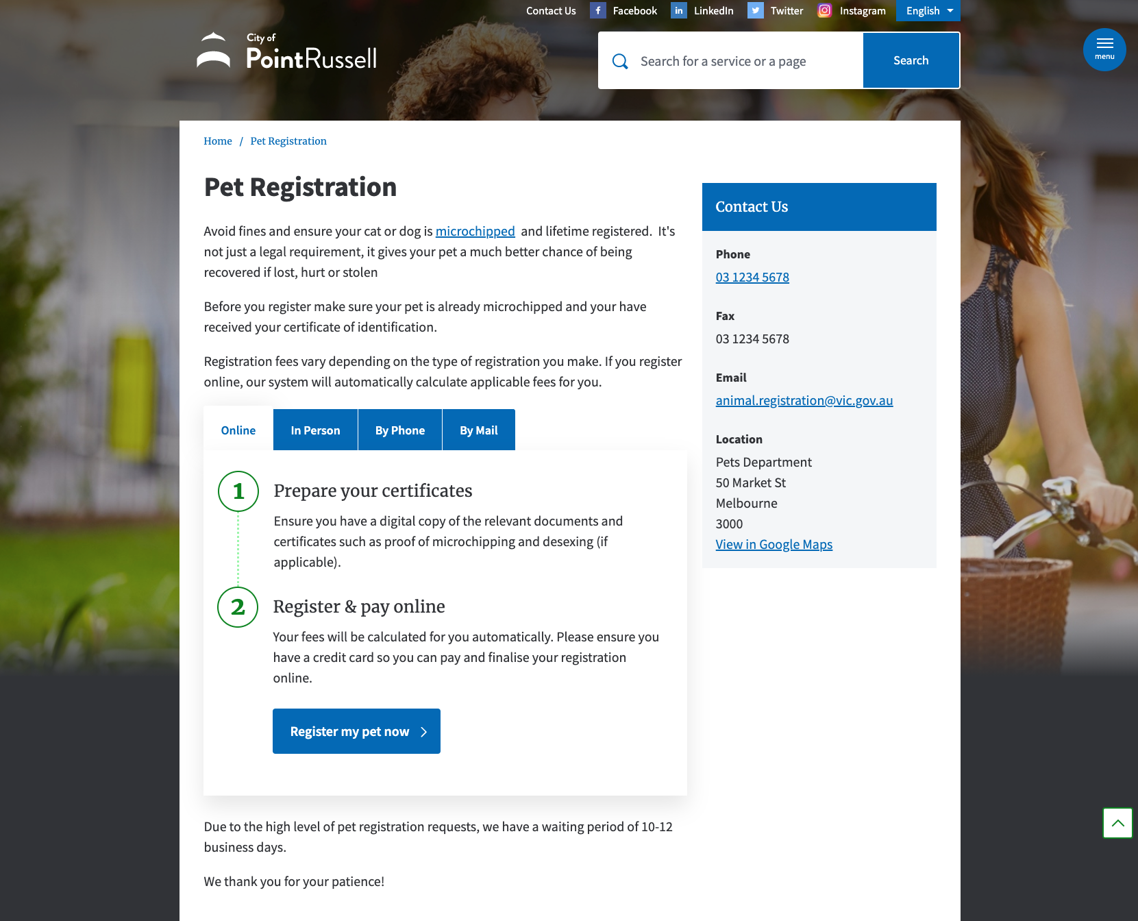 An example of a service page