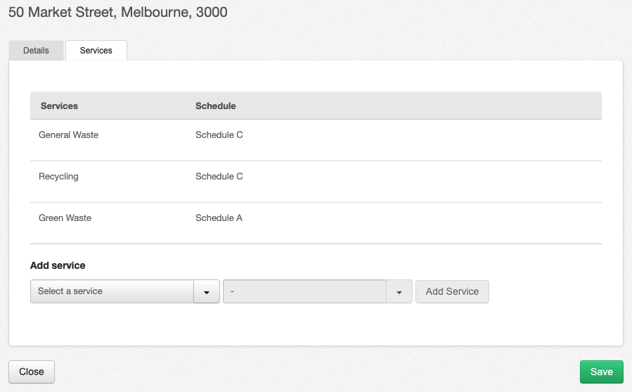 the services tab in the address fields