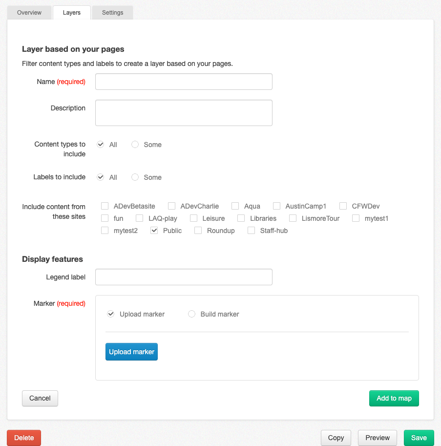 the build a layer based on content types options