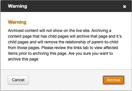 The archive confirmatioin warning