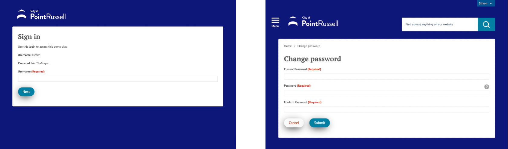 a sign-in page and a change password page
