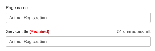 the page name and service title fields on a service page
