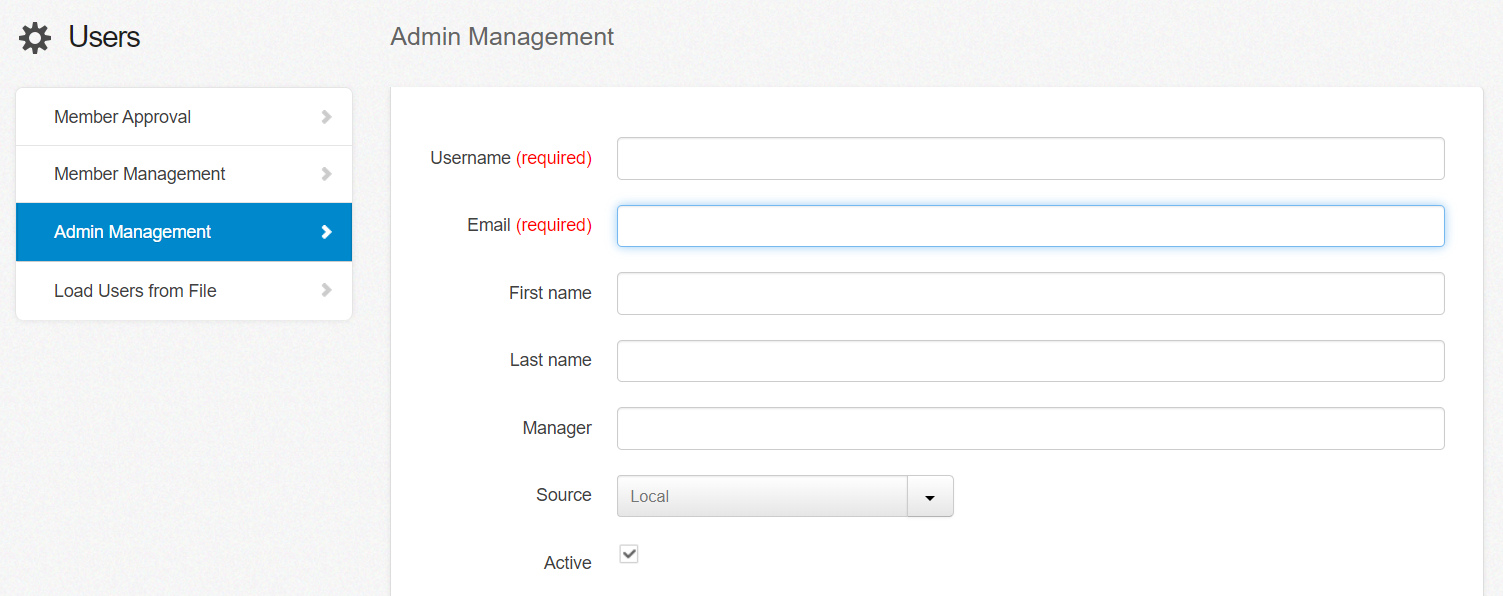 the create user admin screen