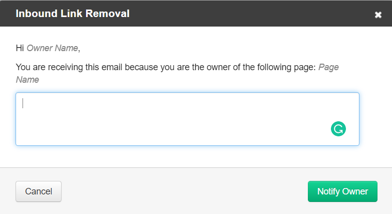 the notify owner message sending screen