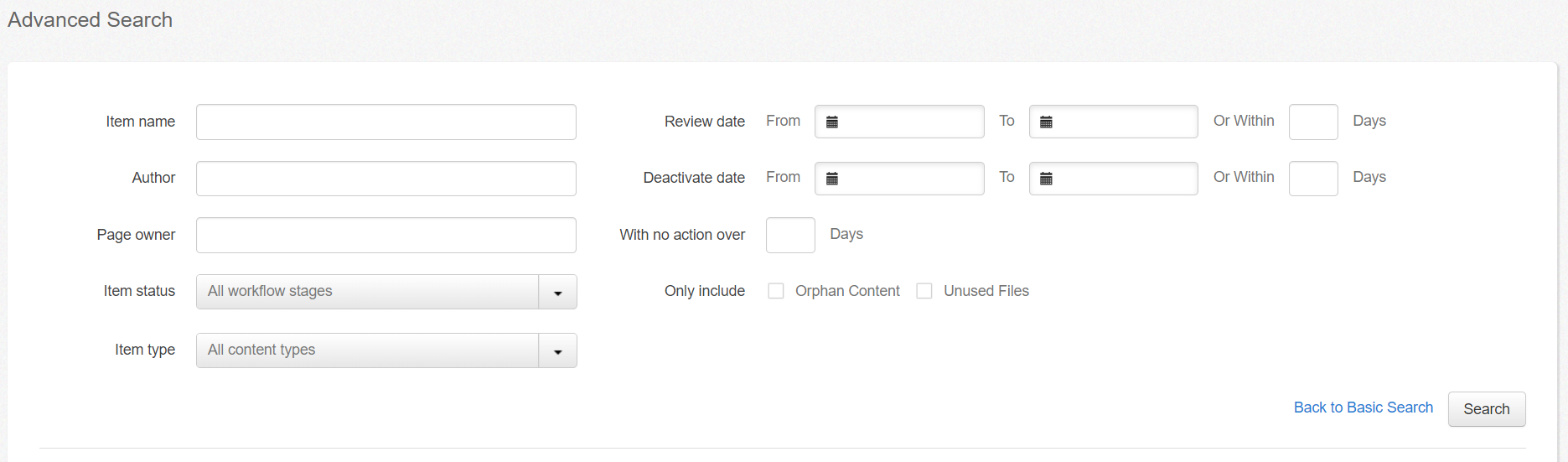 Advanced search on dashboard