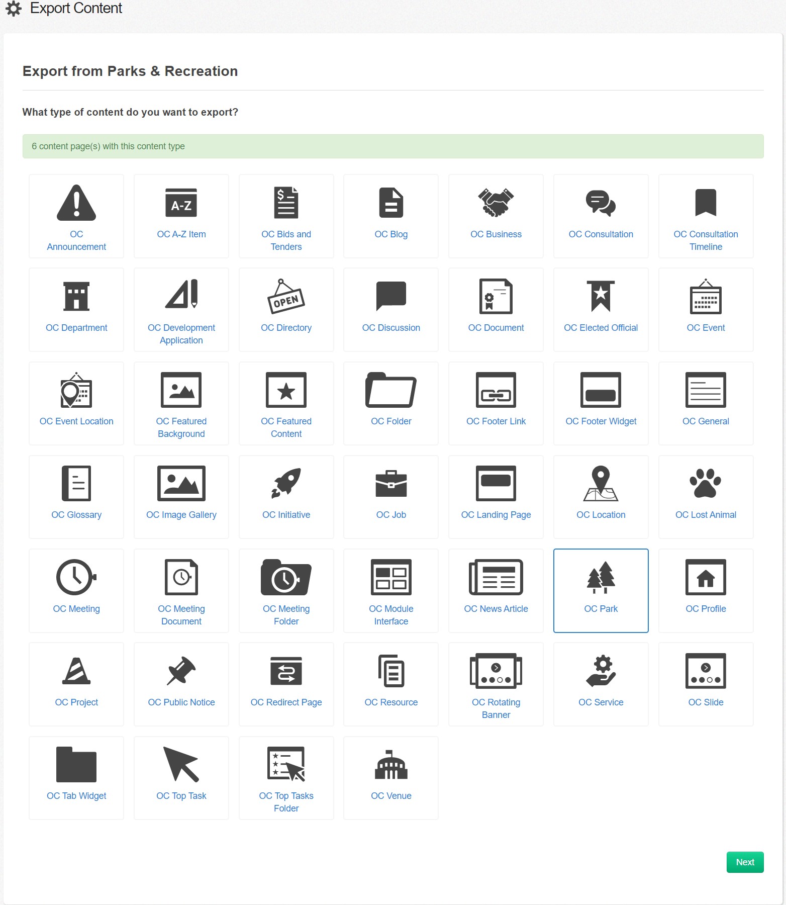 export by content type