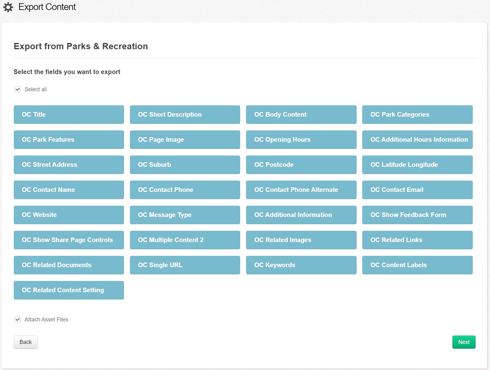 export content fields