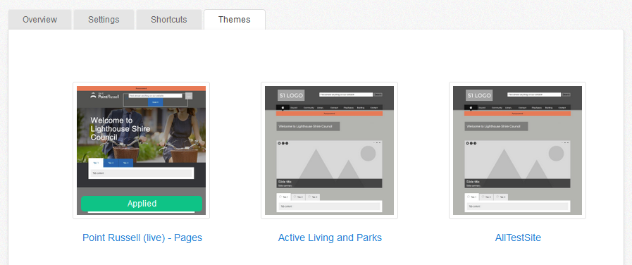 the Themes tab in Site Management