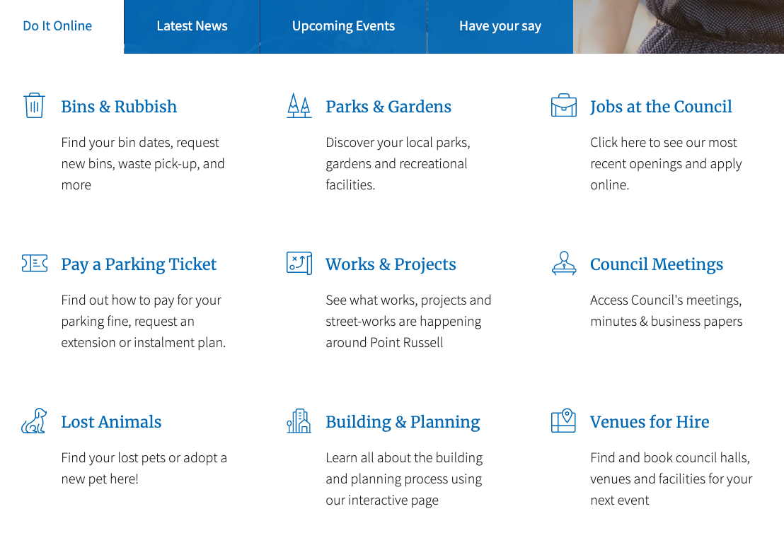 the top task tab with icons