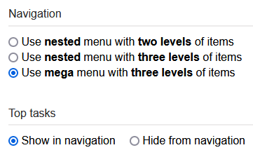 top tasks in the header layout settings