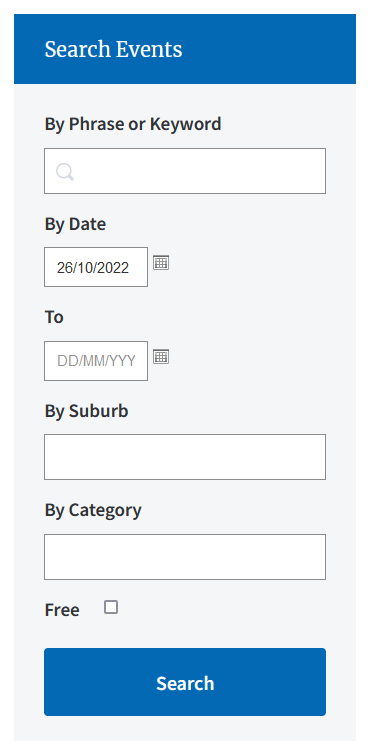 example of an events list search