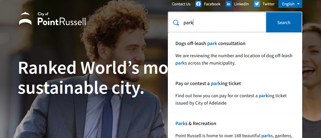an example of a user searching using the keyword parks
