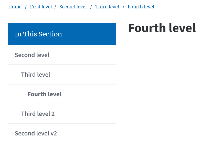 menu featuring the fourth level of pages